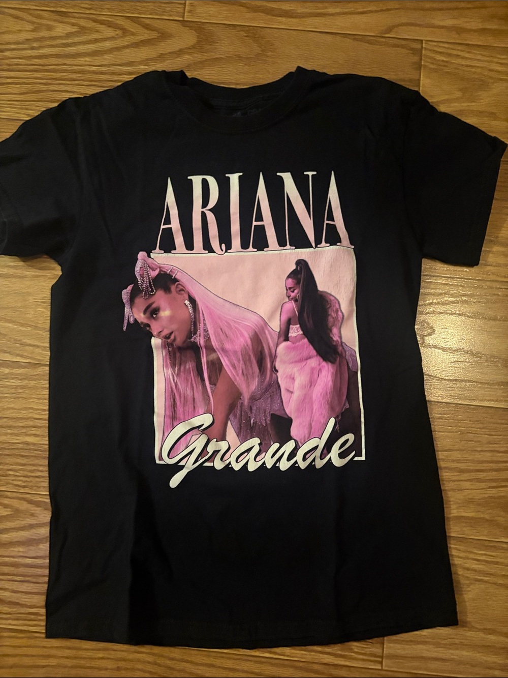 Black Graphic Tee with Pink Photo Print Ariana Grande